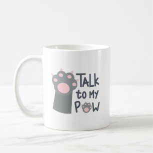 Caneca De Café Cinza Mínima Cuja Pata de Gato Rosa Típica