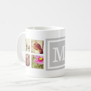 Caneca De Café Cinza Monograma Instagram Foto Collage Mug