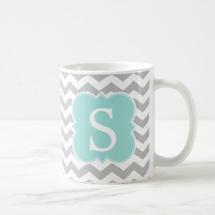 Caneca De Café Cinza Monogramas Stripes De Chevron