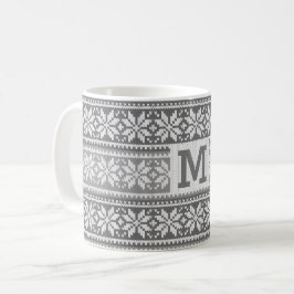 Caneca De Café Cinza Nórdica Faux Knit Sweater Monograma