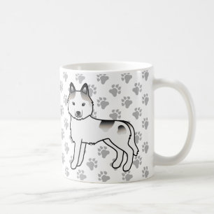 Caneca De Café Cinza Piebald Siberian Husky Cartoon Dog & Paws