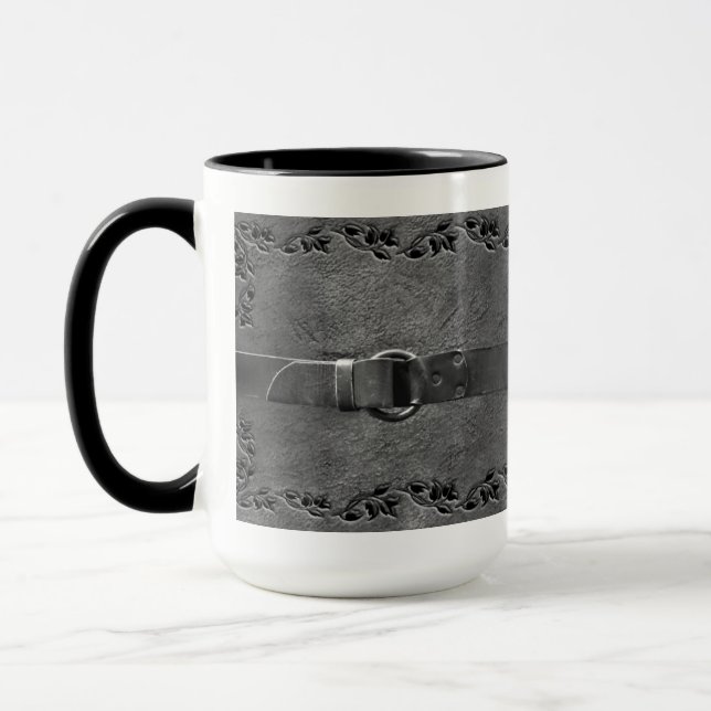 Caneca de Café Cinza Prata Couro e Cinto (Esquerda)