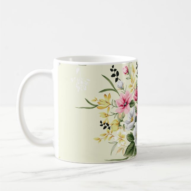 Caneca De Café cinza rosa e flores amarelas bonitinhas com licenç (Esquerda)