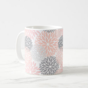 Caneca De Café Cinza Rosa Elegante Dahlia Floral