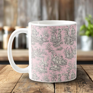 Caneca De Café Cinza rosa Elegante, rosa, toile de jouy