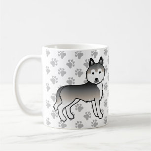 Caneca De Café Cinza Siberian Husky Cartoon Dog & Paws