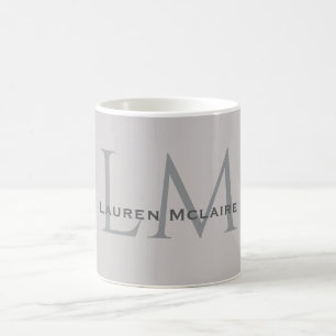 Caneca De Café Cinza Taupe Moderno Estilo Escritório Monograma