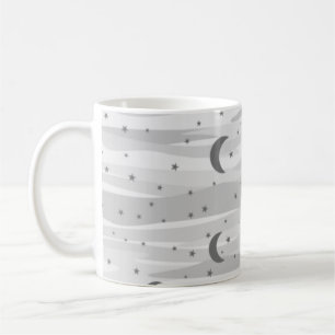 Caneca De Café Cinza Tones Night Sky - Lua e Estrelas