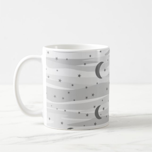Caneca De Café Cinza Tones Night Sky - Lua e Estrelas (Esquerda)