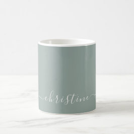 Caneca De Café Cinza Verde Claro Nome Minimalista Branco Personal