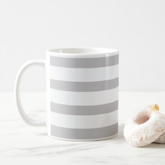 Caneca De Café Cinza White Candy Stripes (Com Donut)