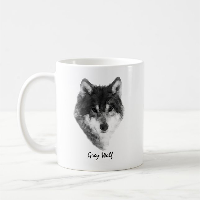 Caneca De Café Cinza Wolf elegante personalizável (Esquerda)