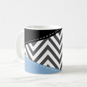 Caneca De Café Cinza Zigzag, Cinza Chevron, Zigzag Patterno, Azul
