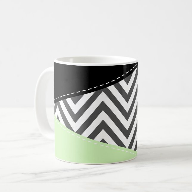 Caneca De Café Cinza Zigzag, Cinza Chevron, Zigzag Patterno, Casa (Frente Esquerda)