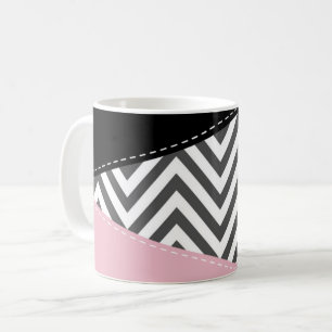Caneca De Café Cinza Zigzag, Cinza Chevron, Zigzag Patterno, Rosa