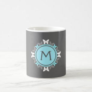 Caneca De Café Cinzas azuis brancas de gelo do monograma da