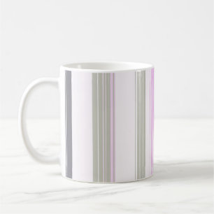 Caneca De Café Cinzas e faixas verticais cor-de-rosa.