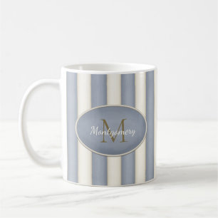 Caneca De Café Cinzas e tiras brancas antigas Monograma de bronze