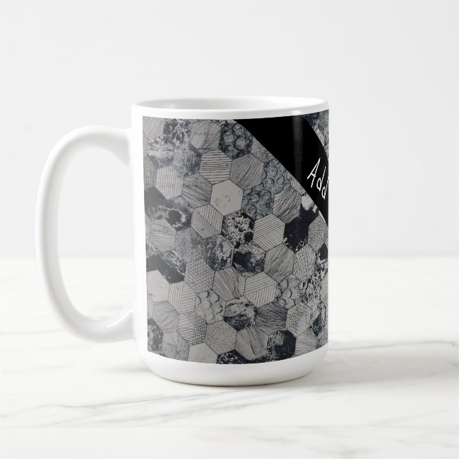 Caneca De Café Cinzas geométricas, Padrão de Hexágono Branco e Ne (Esquerda)