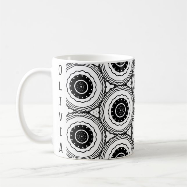Caneca De Café Círculo Abstrato branco preto Mandala - Mug padrão (Esquerda)