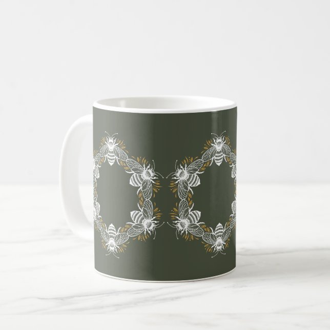Caneca De Café Círculo de Abelhas Verde-oliva (Frente Esquerda)
