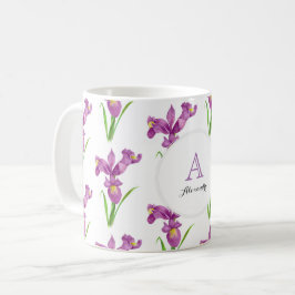 Caneca De Café Círculo de Monograma de Arte Floral de Surge Roxo