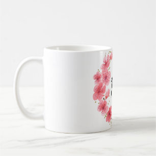 Caneca De Café Círculo de Pé com Flores Pintadas à Mão e Dourado