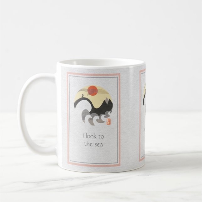 Caneca De Café Círculo de Seagulo Ondas Grandes "Eu olho para o m (Esquerda)