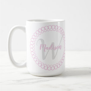 Caneca De Café Círculo Decorativo Rosa Personalizar Monograma Mu
