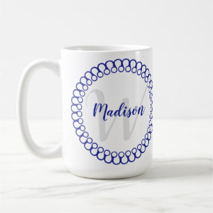 Caneca De Café Círculo Decortivo Azul Personalizar Monograma