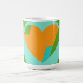 Caneca De Café Círculo Laranja Verde Água-Marinha Coração Abstrat