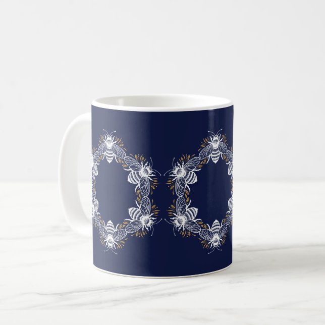 Caneca De Café Círculo marinho de abelha azul (Frente Esquerda)
