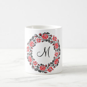Caneca De Café Círculo Rosa vermelha Cruzado Monograma Inicial
