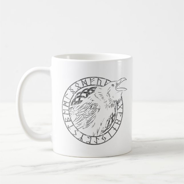 Caneca De Café Círculo Rúnico Viking Odin Corvos Huginn Muninn (Esquerda)