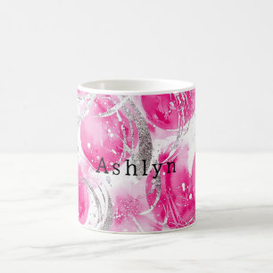 Caneca De Café Círculos Abstrato de Glama de Prata Rosa