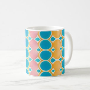 Caneca De Café Círculos Azul Pastel, Rosa e Amarelo