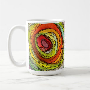 Caneca De Café Círculos Coloridos de Aquarela Linhas de Tinta Pon