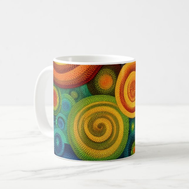 Caneca De Café Círculos concêntricos abstratos em multicolor vibr (Frente Esquerda)