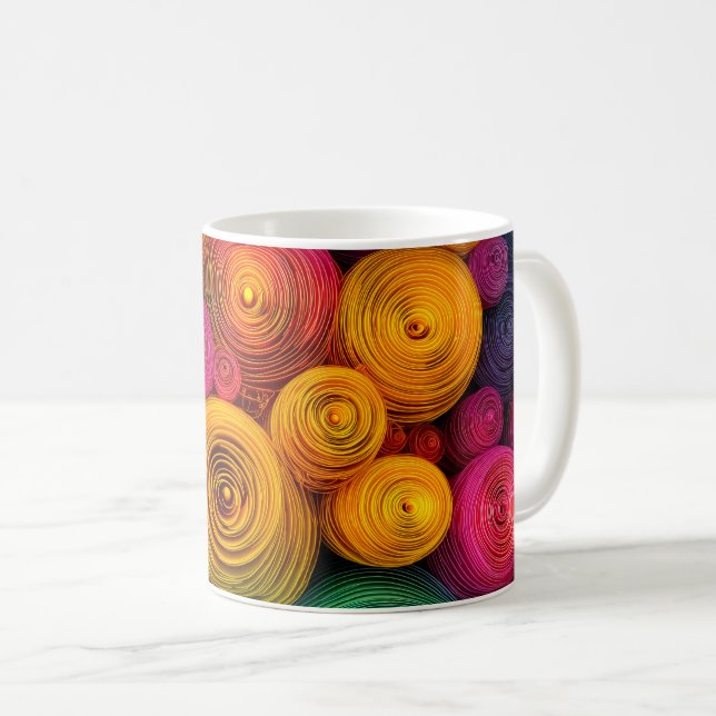 Caneca De Café Círculos concêntricos multicoloridos textura abstr (Frente Esquerda)
