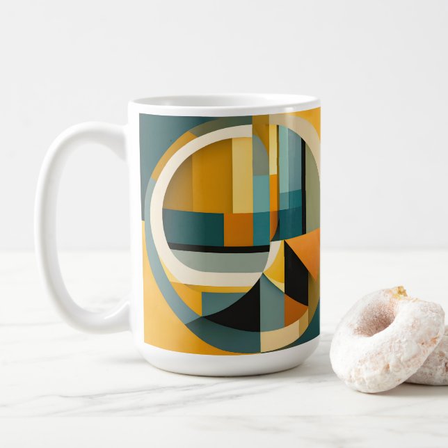 Caneca De Café Círculos de Abstração Geométrica e Retângulos Retr (Com Donut)
