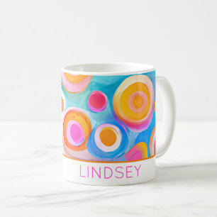 Caneca De Café Círculos de Arte Abstrato Colorido NOME Divertido