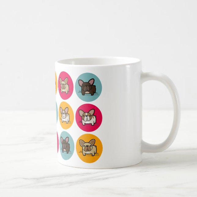 Caneca De Café Círculos de Frenchie - azul, ouro & rosa (Direita)