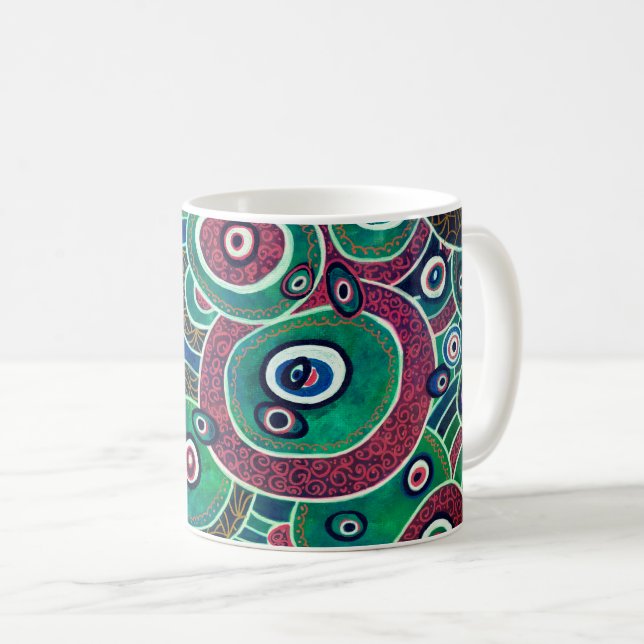 Caneca De Café Círculos de Maroon e Turquesa Ovais Arte Original (Frente Esquerda)