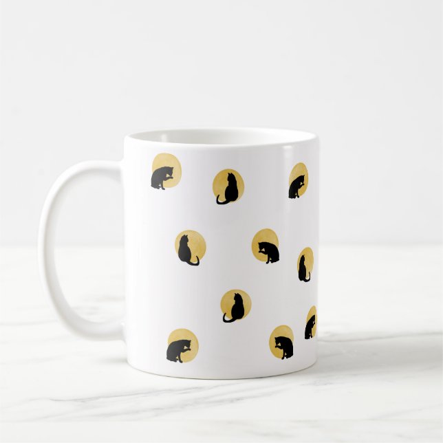 Caneca De Café Círculos de Ouro Simples Elegante de Gato Silhueta (Esquerda)