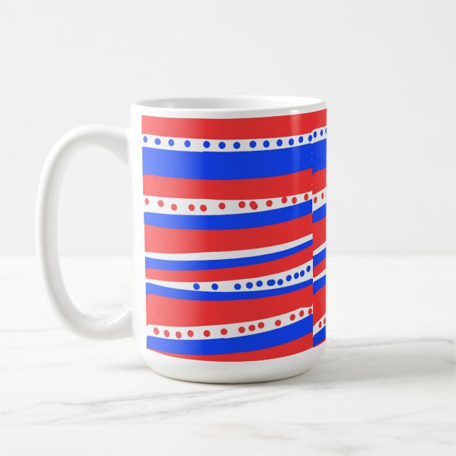 Caneca De Café Círculos Listras Pimenta Vermelho Branco Azul (Esquerda)