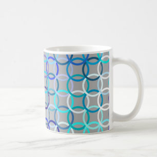 Caneca De Café Círculos modernos do século médio, cinzas, azul e