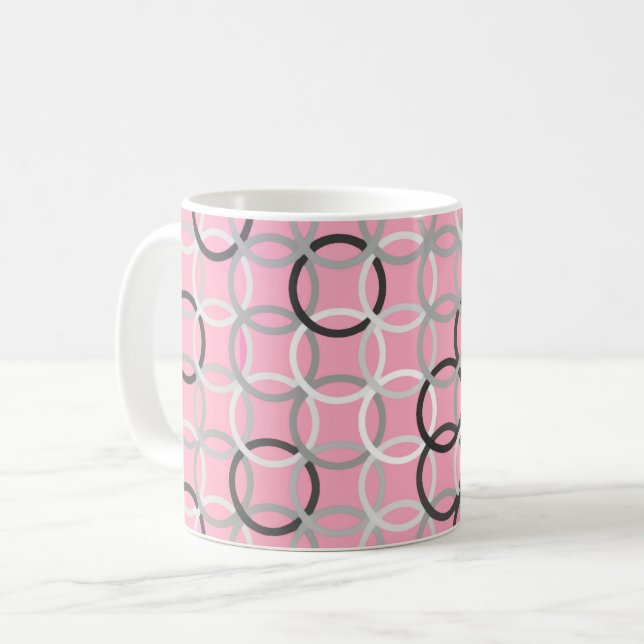 Caneca De Café Círculos modernos do século médio, cor-de-rosa cor (Frente Esquerda)
