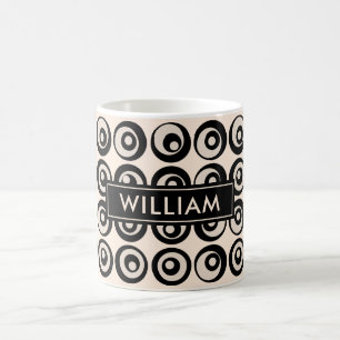 Caneca De Café Círculos Preto e Creme Personalizados em Estilo Me