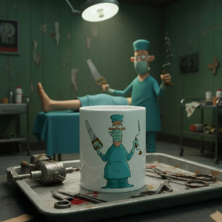 Caneca De Café Cirurgião Engraçado Cartoon Hillarie Humor Médico