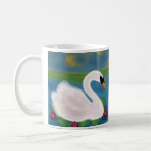 Caneca De Café Cisne Branco Personalizado em Lago no Pôr do Sol